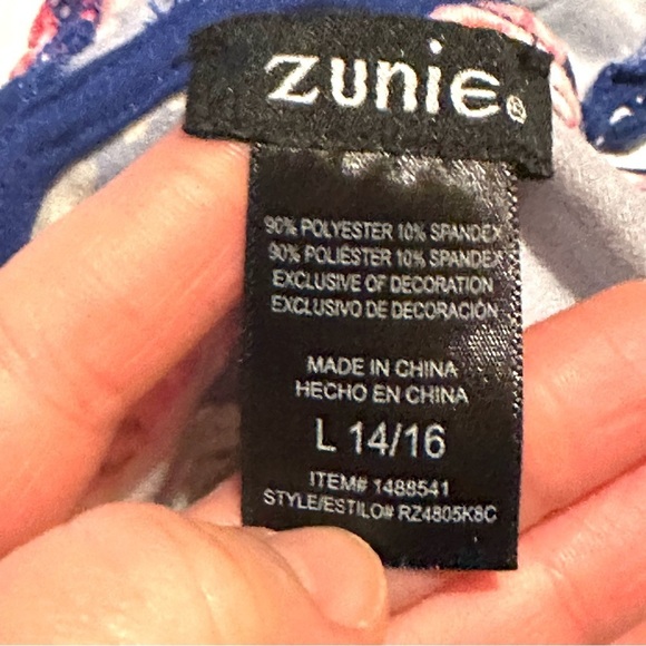 Zunie Blue Floral Jersey Knit Stretch Dress Women's L Large - Picture 2 of 8